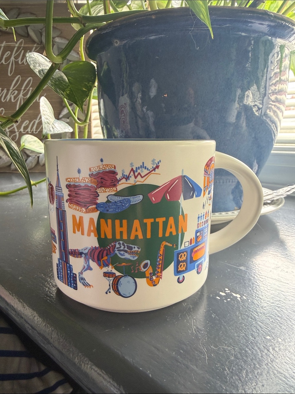 Starbucks Manhattan Ceramic Mug - White with Orange, Blue, Green